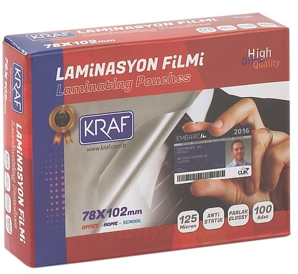 Laminasyon Filmi Parlak 78x102mm 125 Mic 100'lü 2127