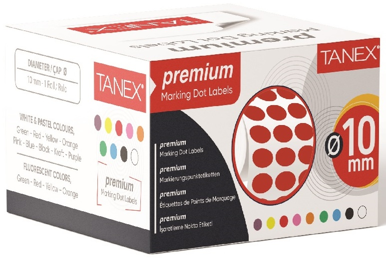TANEX NOKTA ETİKETİ 10 MM 5000 Lİ KIRMIZI TEKLİ KUTU