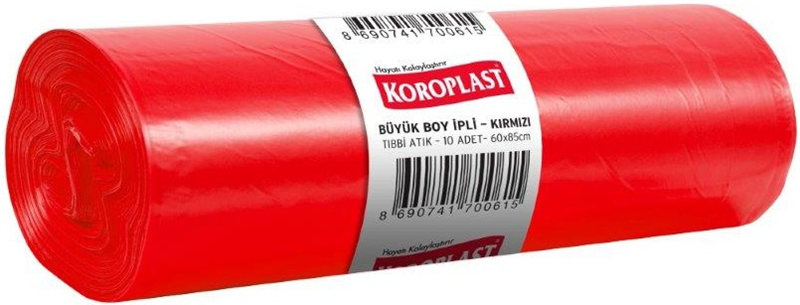 KOROPLAST ÇÖP TORBASI BÜYÜK 65x80 TIBBİ ATIK KIRMIZI 500 GR 10 LU 100 MİC. ST01500292
