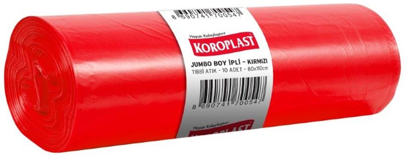 KOROPLAST ÇÖP TORBASI JUMBO 80x110 TIBBİ ATIK KIRMIZI 840 GR 10 LU 100 MİC. ST01500286