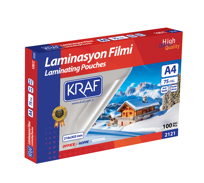 LAMİNASYON FİLMİ PARLAK A4 75 MİKRON 100 LÜ