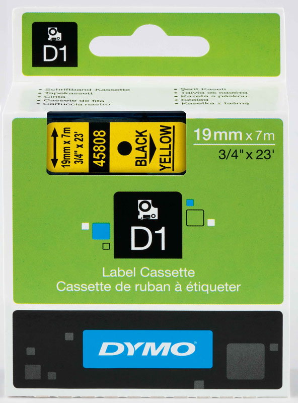 DYMO ŞERİT D1 19MM x 7MT SARI/SİYAH 720880 45808
