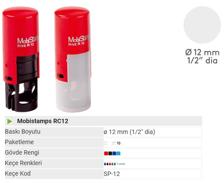 MOBİSTAMPS KAŞE YUVARLAK RC-12 MAVİ KEÇELİ