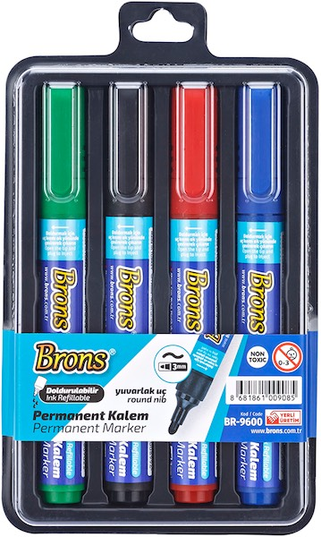 BRONS PERMANENT MARKER YUVARLAK UÇ 4 LÜ KARIŞIK BLS. BR-9600