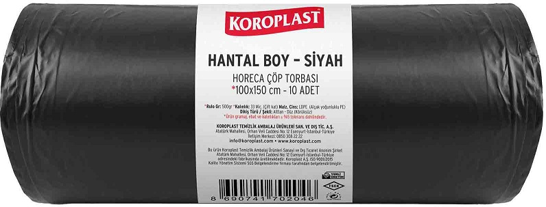 KOROPLAST ÇÖP TORBASI HORECA HANTAL SİYAH 100x150 500 GR 10 LU 33 MİC. ST01500346