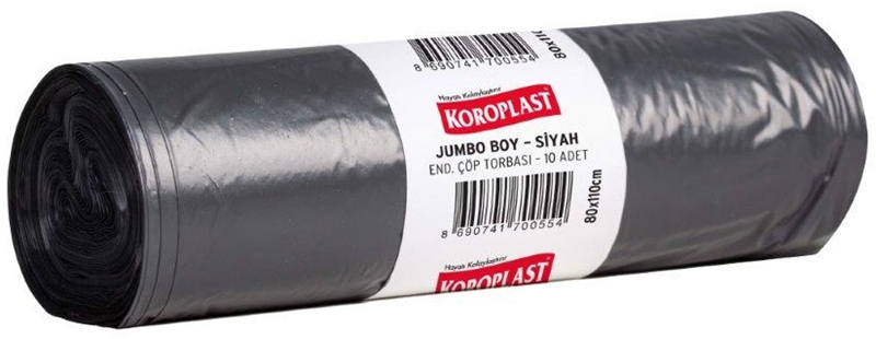 KOROPLAST ÇÖP TORBASI ENDÜSTRİYEL JUMBO SİYAH 80x110 400 GR 10 LU 48 MİC. ST01500287