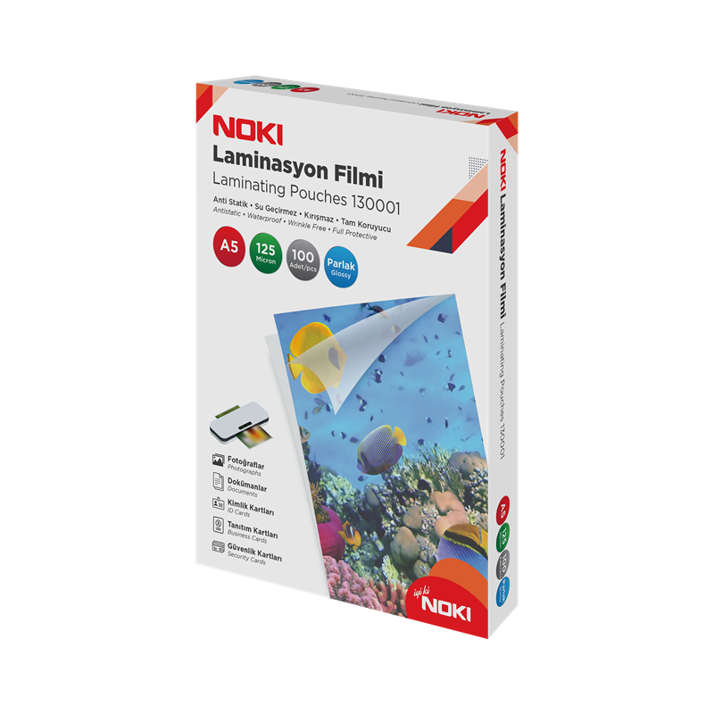 NOKİ LAMİNASYON FİLMİ A5 125 MİC. PARLAK 100 LÜ 130001