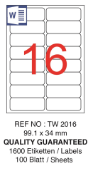 TANEX LASER ETİKET TW-2016 99.1 X 34 MM ( 16 ) 100 LÜ