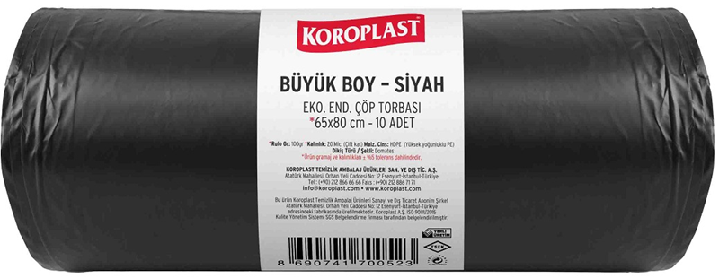 KOROPLAST ÇÖP TORBASI EKO END.SİYAH BÜYÜK 65x80 80 GR 10 LU 15 MİC. ST01500336