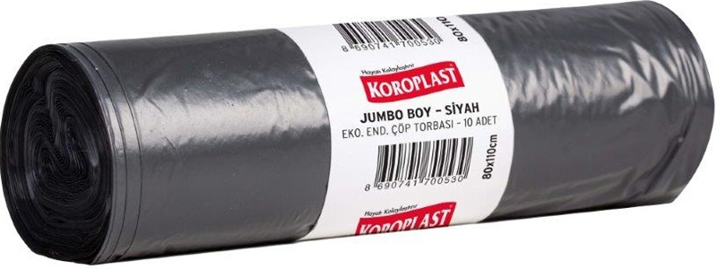 KOROPLAST ÇÖP TORBASI EKO END. SİYAH JUMBO 80x110 300 GR 10 LU 35 MİC. ST01500477