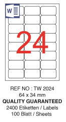 TANEX LASER ETİKET TW-2024 64 X 34 MM ( 24 ) 100 LÜ