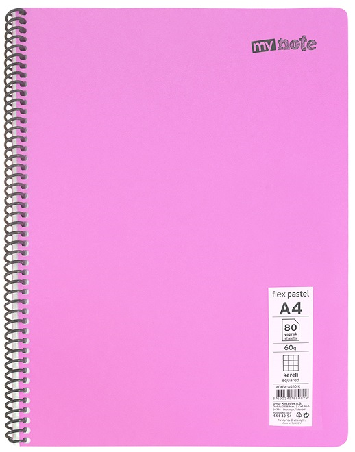 MYNOTE DEFTER FLEX PASTEL PP KAPAK SPİRALLİ A4 140 YP ÇİZGİLİ MFXPA-A4140-Ç