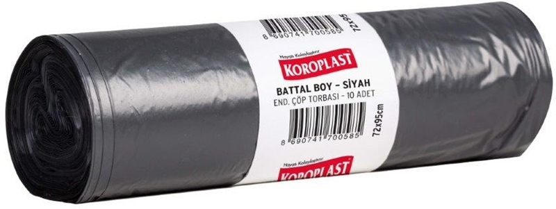 KOROPLAST ÇÖP TORBASI ENDÜSTRİYEL BATTAL SİYAH 72x95 400 GR 10 LU 62 MİC. ST01500480-01500289