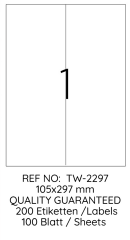 TANEX LASER ETİKET TW-2297 105 X 297 MM 100 LÜ