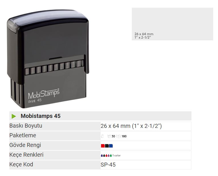 MOBİSTAMPS KAŞE 45 SİYAH KEÇE