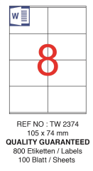 TANEX LASER ETİKET TW-2374 105 X 74 MM ( 8 ) 100 LÜ