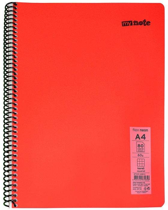 MYNOTE DEFTER FLEX NEO PP KAPAK SPİRALLİ A4 80 YP KARELİ MFXNE-A480-K