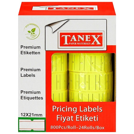 TANEX MOTEX ETİKET 12X21 FLORASAN SARI 800 LÜ