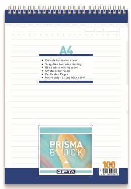 GIPTA BLOKNOT PRISMA A4 SPİRALLİ KARTON KAPAK 100 YP. ÇİZGİLİ 1376