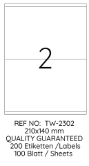 TANEX LASER ETİKET TW-2302 210 X 140 MM 100 LÜ