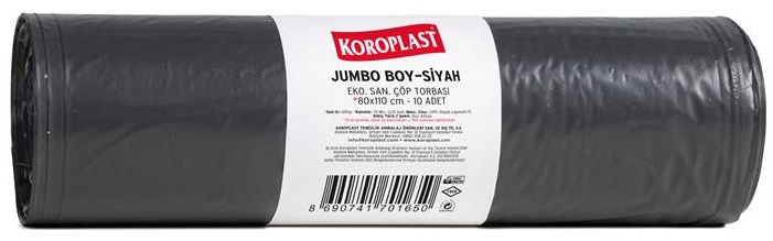 KOROPLAST ÇÖP TORBASI EKO SANAYİ JUMBO SİYAH 80x110 600 GR 10 LU 70 MİC. ST01500344