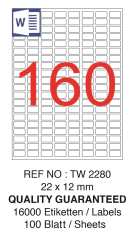 TANEX LASER ETİKET TW-2280 22 X 12 MM ( 160 ) 100 LÜ