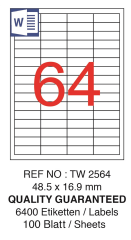 TANEX LASER ETİKET TW-2564 48.5 X 16.9 MM ( 64 ) 100 LÜ