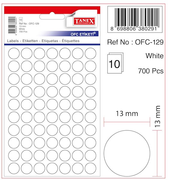 TANEX OFİS ETİKETİ OFC-129 BEYAZ