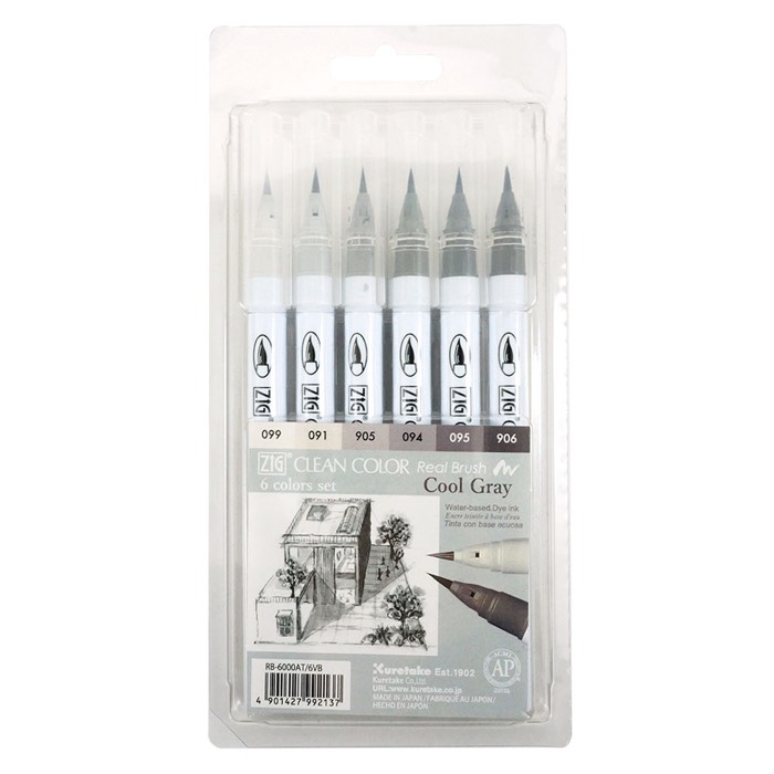 ZIG CLEAN COLOR REAL BRUSH RB-6000AT/  6VB 6LI COOL GRAY