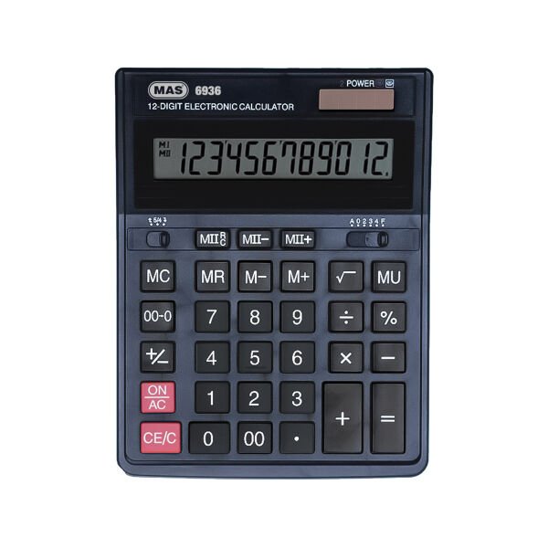 MAS HESAP MAKİNESİ 6936 12 HANE OFİS TİPİ BÜYÜK PLASTİK PANEL