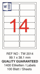 TANEX LASER ETİKET TW-2014 99.1 X 38.1 MM ( 14 ) 100 LÜ