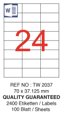 TANEX LASER ETİKET TW-2037 70 X 37.125 MM ( 24 ) 100 LÜ