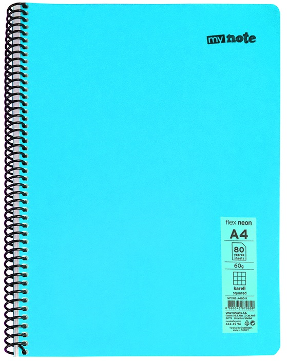 MYNOTE DEFTER FLEX NEO PP KAPAK SPİRALLİ A4 140 YP KARELİ MFXNE-A4140-K