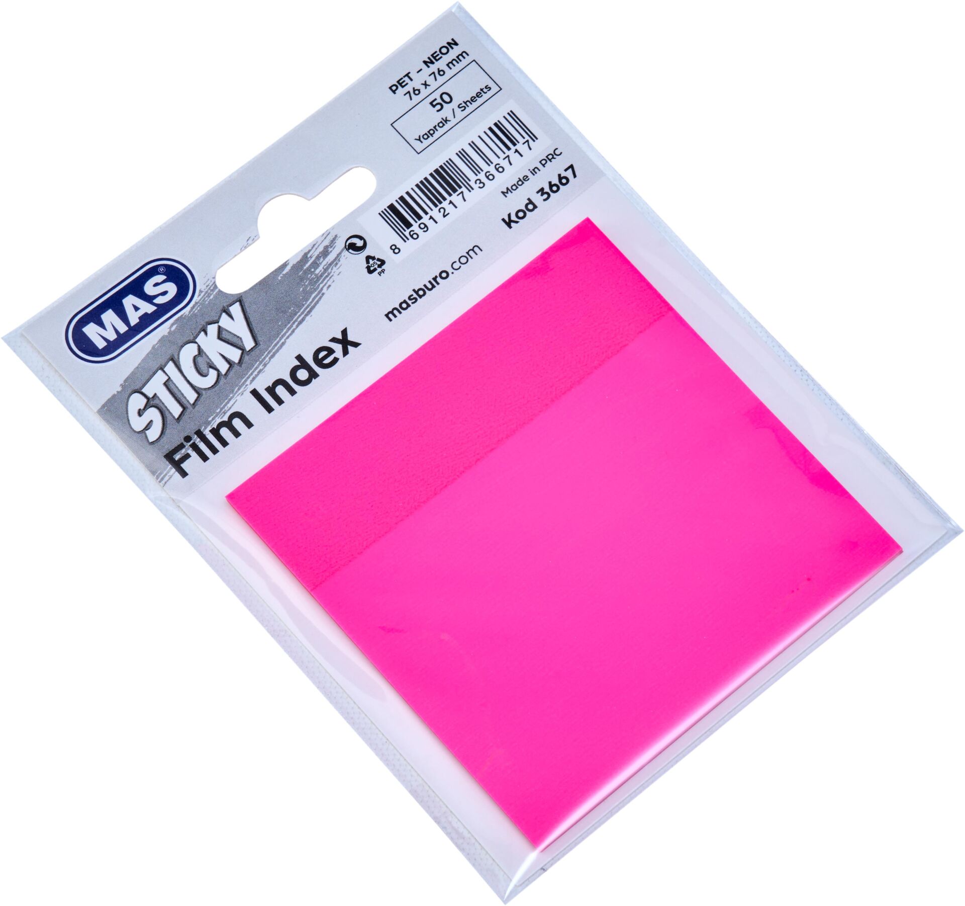MAS YAPIŞKANLI NOT KAĞIDI TRANSPARAN PP 3667 76x76 NEON PEMBE