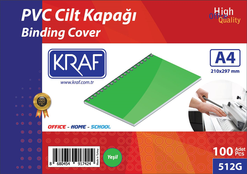 KRAF CİLT KAPAĞI A4 100 LÜ 512G YEŞİL