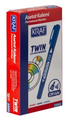 KRAF ASETAT KALEMİ TWIN ÇİFT UÇLU 250 MAVİ