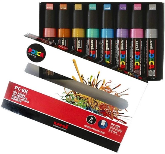 UNİ POSTER MARKÖRÜ POSCA SET PC-8K 7+1P.03 METALİK RENKLER