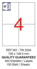 TANEX LASER ETİKET TW-2204 105 X 148.5 MM ( 4 ) 100 LÜ
