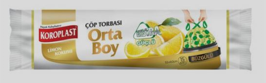 KOROPLAST ÇÖP TORBASI ORTA 55x60 BÜZGÜLÜ EKSTRA GÜÇLÜ LİMON KOKULU 15 Lİ ST01600154