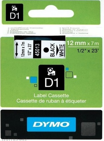 DYMO ŞERİT D1 12MM x 7MT BEYAZ/SİYAH 720530 45013