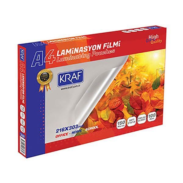 KRAF LAMİNASYON FİLMİ PARLAK A4 150 Mic. 100 LÜ 2129