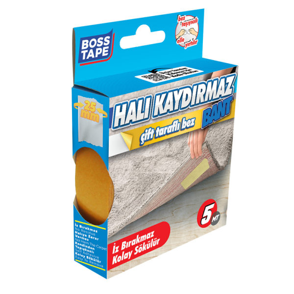 BOSS TAPE HALI KAYDIRMAZ ÇİFT TARAFLI BEZ BANT 25 MM x 5M BT-03001
