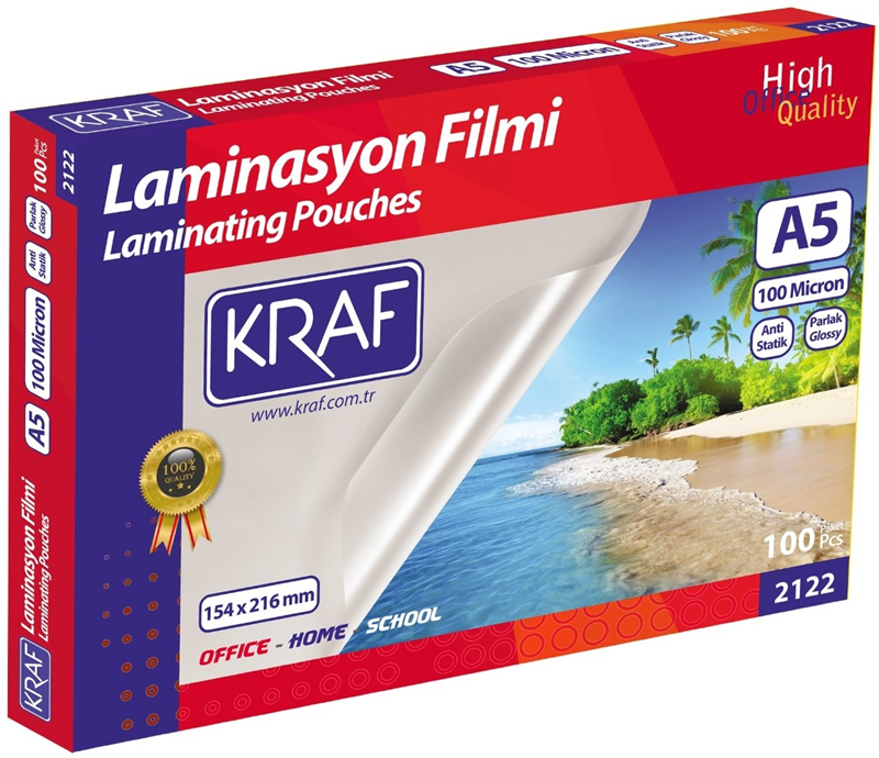 KRAF LAMİNASYON FİLMİ PARLAK A5 100 Mic. 100 LÜ 2122