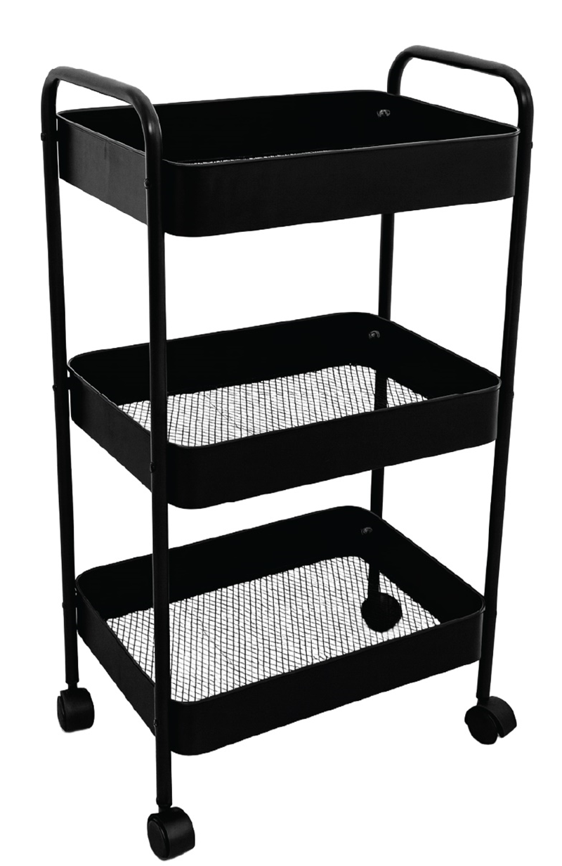 KRAF RAF ÜNİTESİ TEKERLEKLİ METAL 3 KATLI 497G SİYAH