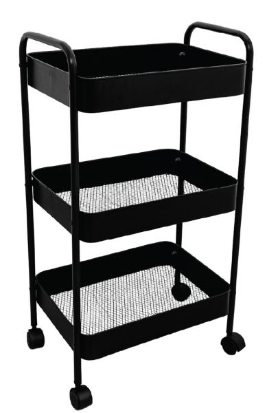 KRAF RAF ÜNİTESİ TEKERLEKLİ METAL 3 KATLI 497G SİYAH