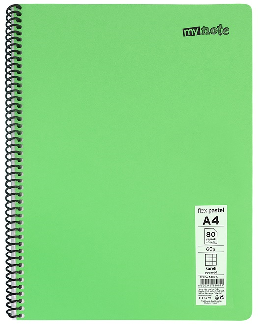 MYNOTE DEFTER FLEX PASTEL PP KAPAK SPİRALLİ A4 96 YP ÇİZGİLİ MFXPA-A496-Ç