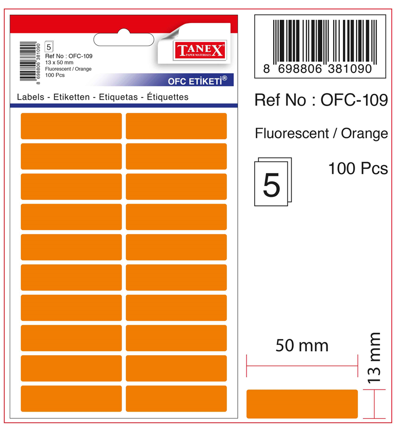 TANEX OFİS ETİKETİ OFC-109 FLORASAN TURUNCU