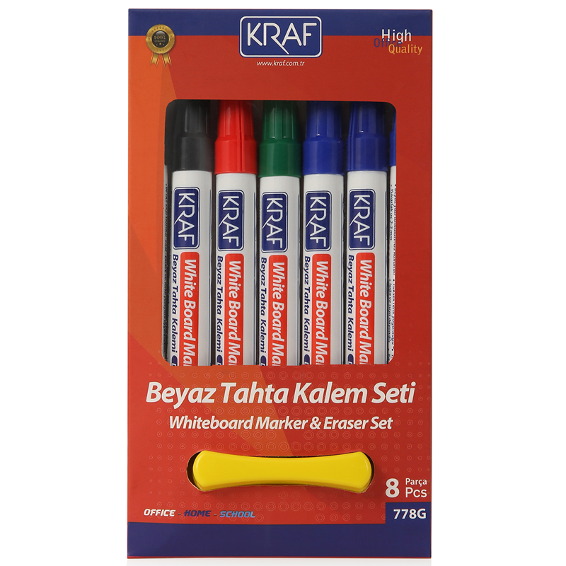Beyaz Tahta Kalemi & Silgi Set 8'li ( 7 Kalem 1 Silgi)