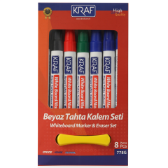 Beyaz Tahta Kalemi & Silgi Set 8'li ( 7 Kalem 1 Silgi)