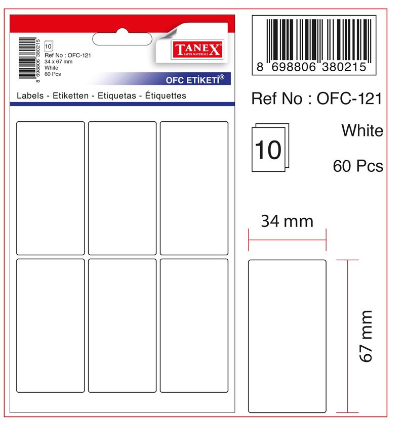 TANEX OFİS ETİKETİ OFC-121 BEYAZ